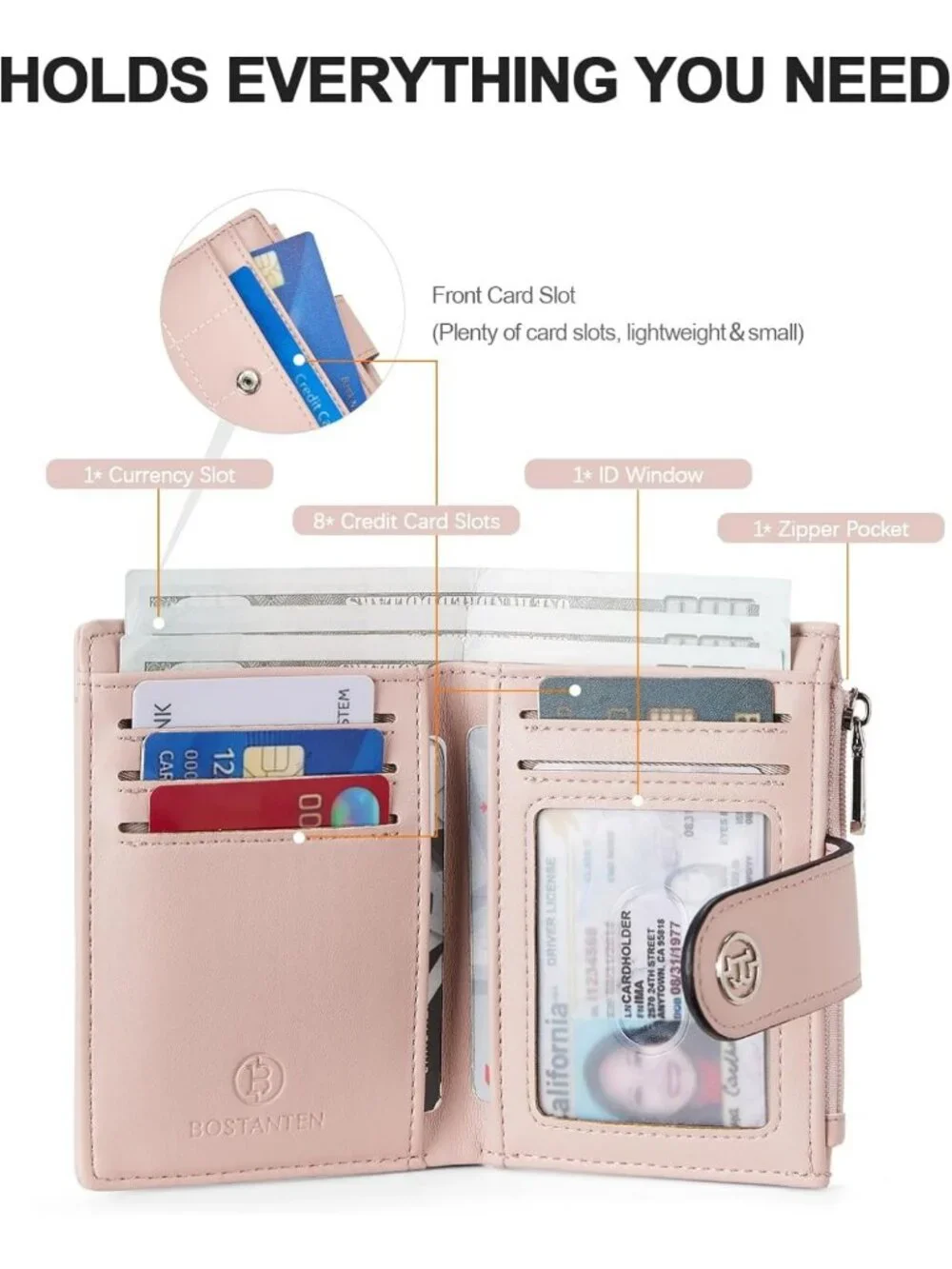 Compact RFID Blocking Leather Wallet for Women - Small Card Holder, Stylish